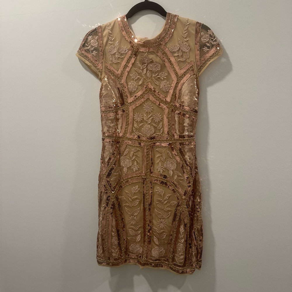 Lulu's Gold and Pink Sequin Mini Dress